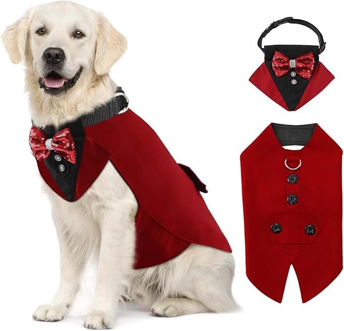 Dog Wedding Suit with Butterfly Tie Pet Tuxedo Costume Outfit Clothes Supply for Christmas Halloween Make Up Durability Suit