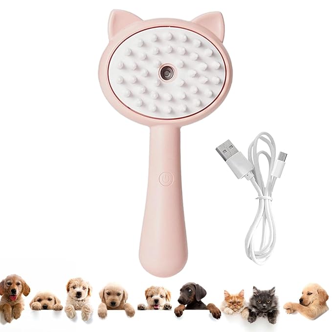 Pet Grooming Brush, Spray Massage Comb for Pets and Cats, Electric USB Brush for Cat Shedding, One Touch Electric Spray Anti-Flying Hair Bath & Shower Cleaning (B)