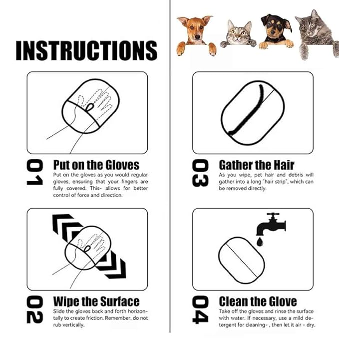Electrostatic Pet Hair Removal Gloves, Static Removal Gloves for Pet Hair, Double-Sided Reusable Cat & Dog Electrostatic Gloves for Couch, Clothing, Carpet, Car Seat (Black, 1PC)