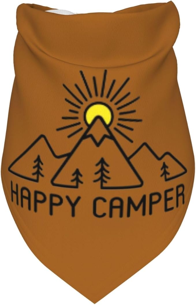 Happy Camper Summer Dog Bandana，Adorable Puppy Accessory for the avid Camper ，Pet Neckerchief for Pets Daily Wear Photo Prop Party Supplies,Funny Cute Dog Bandana (Brown)
