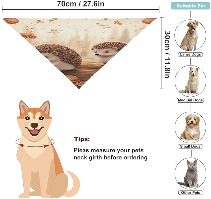 Dog Bandana Spring Pet Scarf Adjustable Triangle Nature Lovely Hedgehog Lovers Printing Dog Bib Washable Polyester Puppy Bandana for Small Medium Large Dogs Cat Birthday Party Supplies