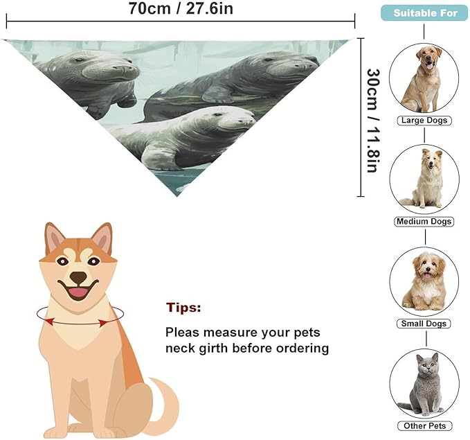Dog Bandana Spring Pet Scarf Adjustable Triangle Rabbits Manatees Printing Dog Bib Washable Polyester Puppy Bandana for Small Medium Large Dogs Cat Birthday Party Supplies