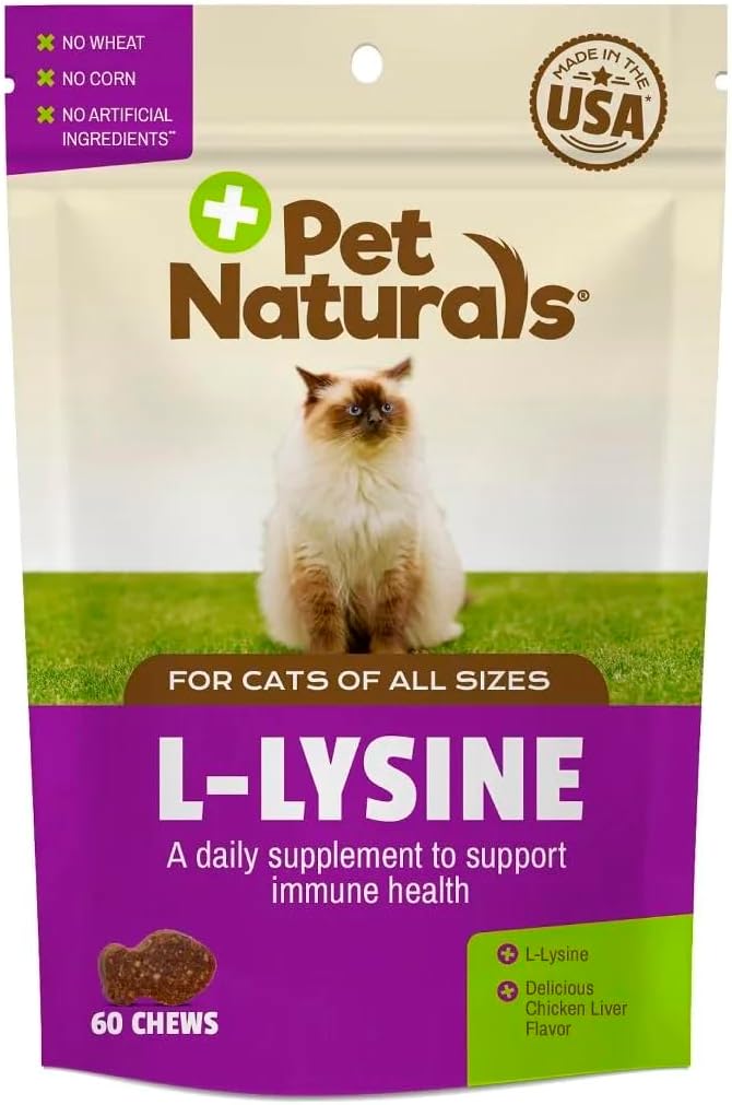 Pet Naturals Lysine for Cats,Chicken Flavor,60 Chews - Immune and Respiratory Support for Cats - No Wheat or Corn - Vet Recommended,(Pack of 2)