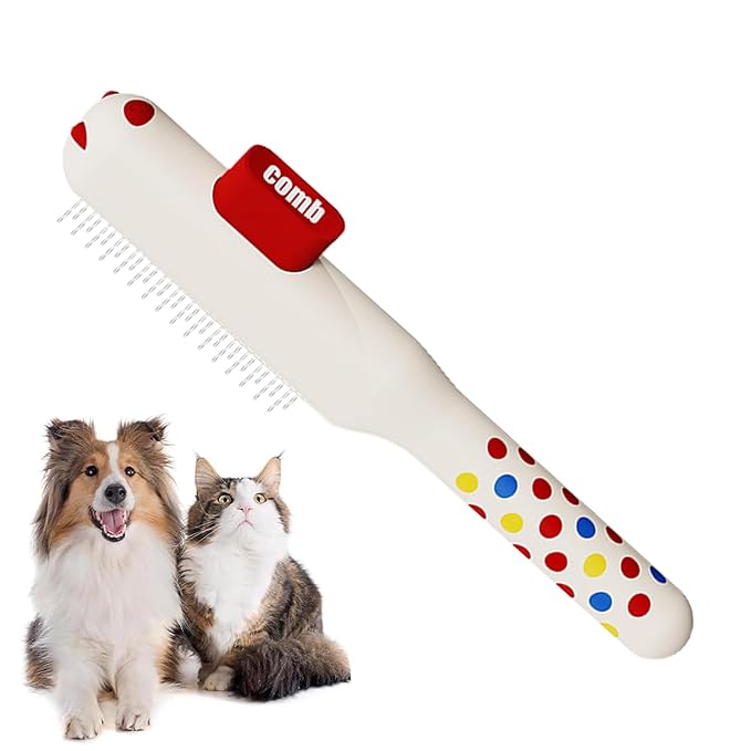 Cat Combs | Self-Cleaning Anti Slip Hair Brush with Metal Teeth,Cat Hair Comb - for Dog Puppy Animals Indoor Home Shedding