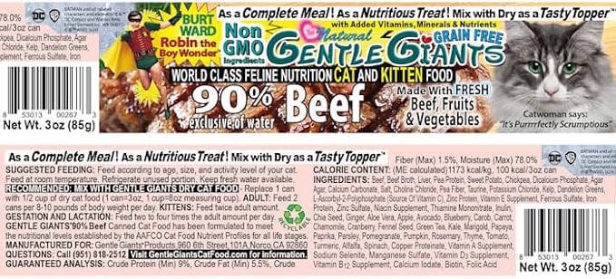 Gentle Giants Beef Wet Cat Food, 3 oz., Case of 24, 24 X 3 OZ