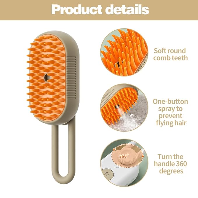 Cat Brush,3 in1 Cat Steam Brush,Self Cleaning Steam Cat Brush for massage, Pet Steam Brush for Cat,Multifunctional Cat Steamer Brush,Cat Grooming Brush for Removing Tangled Loosse Hair (White)
