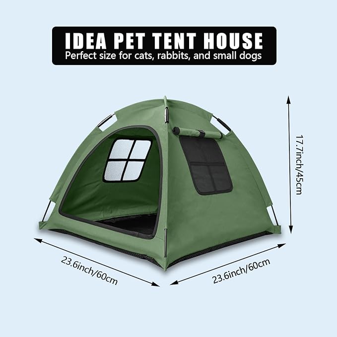 Portable Pet Tent House for Indoor & Outdoor Use - Easy Access Cat Nest Without Door Flap, Ideal for Cats, Puppies & Small Animals (Green)