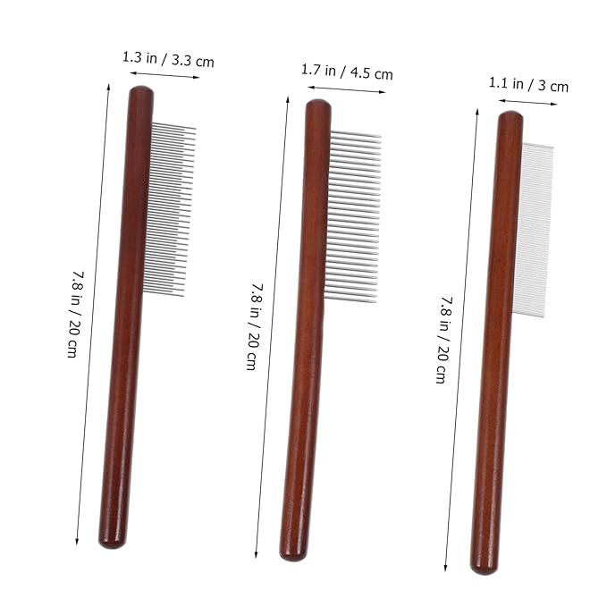 Garneck 3pcs Pet Grooming Comb Handle Comb for Cats Dematting Tool for Fur Types Portable Easy to Use Pet Supply
