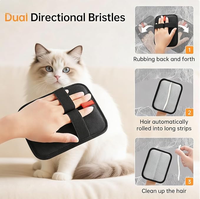 Newly Upgraded Pet Hair Removal Glove for Dogs & Cats, Reusable Electrostatic Pet Hair Glove, Pet Hair Remover Tool on Carpet, Clothing, Laundry, Couch, Car Seat, Black