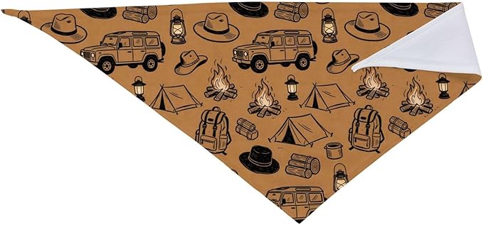 Happy Camper Summer Dog Bandana，Adorable Puppy Accessory for the avid Camper ，Pet Neckerchief for Pets Daily Wear Photo Prop Party Supplies,Funny Cute Dog Bandana (Brown-1)