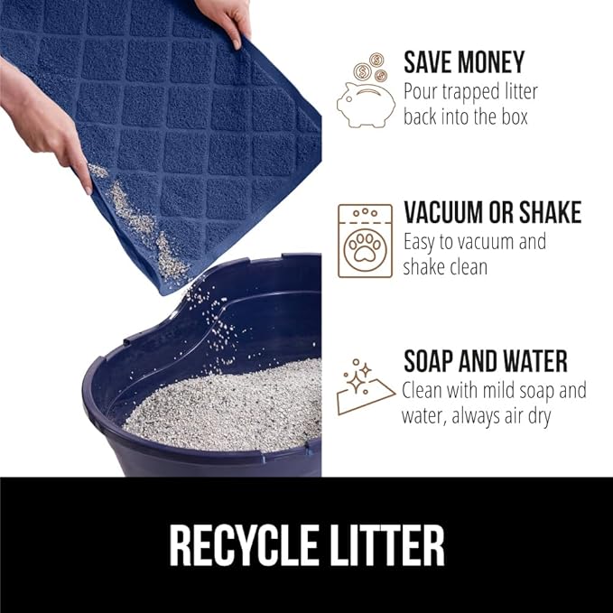 GORILLA GRIP Cat Litter Box Mat, 47x35, Water Resistant, US Designed Kitty Litter Trapping Mats, Easy to Clean, Scatter Control, Less Mess and Clean Floors, Kitten Supplies for Indoor Cats, Navy Blue