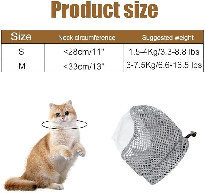 Cat Muzzle for Grooming, Breathable Mesh Pet Face Cover, Transparent Anti Bite Mouth Guard for Nail Trimming Bathing