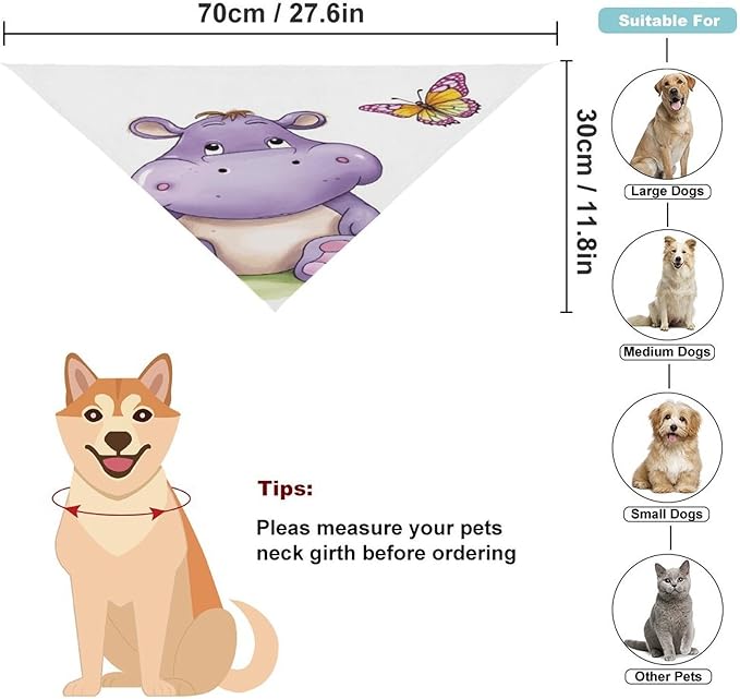 Dog Bandana Spring Pet Scarf Adjustable Triangle Butterfly and Hippo Printing Dog Bib Washable Polyester Puppy Bandana for Small Medium Large Dogs Cat Birthday Party Supplies