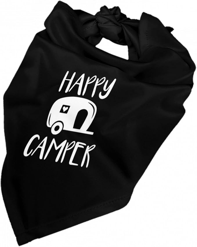 Happy Camper Summer Dog Bandana，Adorable Puppy Accessory for The avid Camper ，Pet Neckerchief for Pets Daily Wear Photo Prop Party Supplies,Funny Cute Dog Bandana (Black)