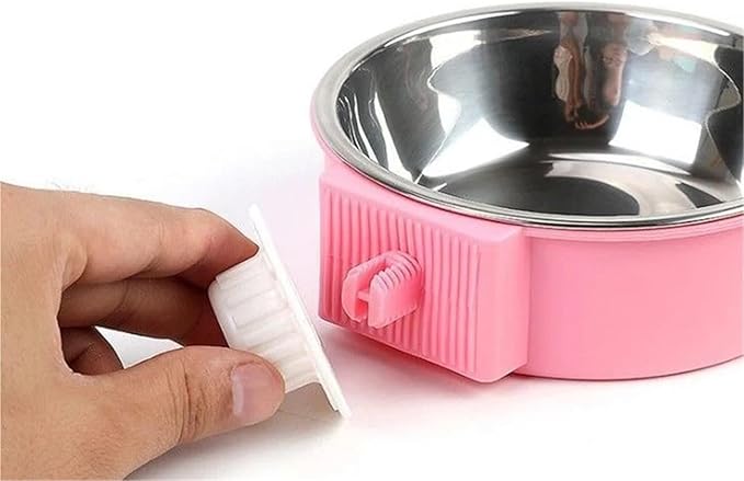 Pet Hanging Stainless Steel Dog Bowl Cat Bowl Food Bowl Anti-Tip Cage Mounted Water Bowl Fence Pet Supplies(Green,Small)