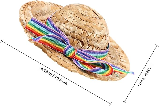 Small Pet Straw Hat Natural Straw Bow, Dog Cosplay Sun Hat Party Headgear for Puppies and Cats, Photo Prop Accessory for Pet Supplies