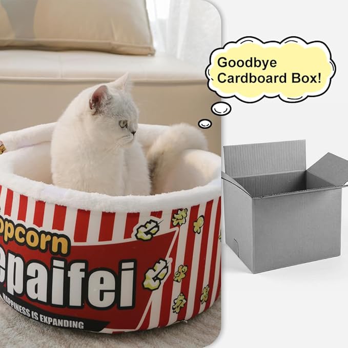 Cute Cat Beds for Indoor Cats, Soft Small Dog Beds, Washable Pet Beds for Puppy and Kitty, Funny Popcorn Cat Beds, 20 inch