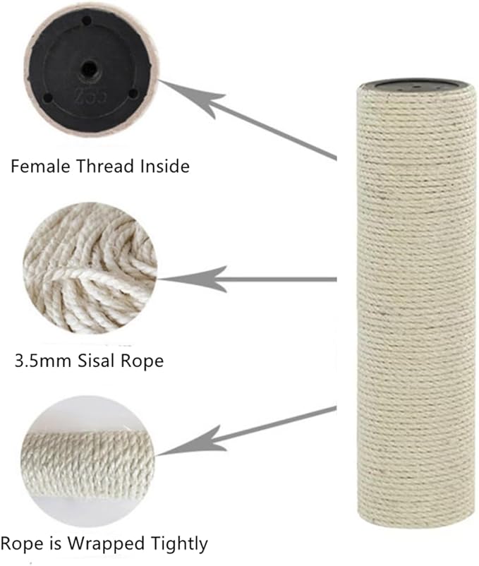 SHENGOCASE Cat Tree Tower Accessories Post Pole Replacement Parts, 5.9" L, Ø 2.75", M8 Bolt, 2-Pack