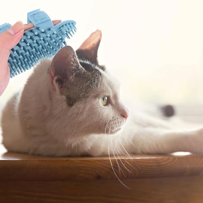 Cat Corner Self Massager Brush Silicone Pet Grooming Comb Small Light Green for Indoor Cats with Detachable Wall Mount, Dual Wet and Dry Use for Shedding and Itch Relief
