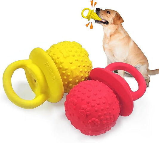 Latex Chew Dog Toys, Novelty Squeaky Pacifier Dog Toys for Teething Puppies, Mild Chewing Small, Medium, Large Dogs, Pet Dogs Supplies Newborn Puppy Gift (Red+Yellow 2 Pcs)