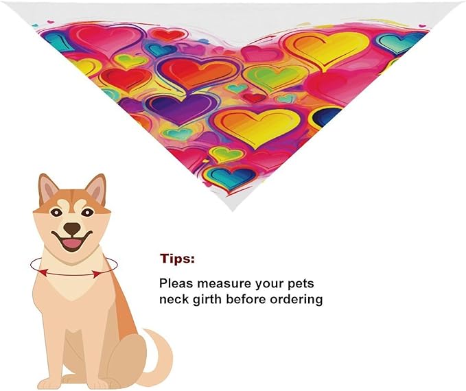 Dog Bandana Spring Pet Scarf Adjustable Triangle Colourful Heart Printing Dog Bib Washable Polyester Puppy Bandana for Small Medium Large Dogs Cat Birthday Party Supplies