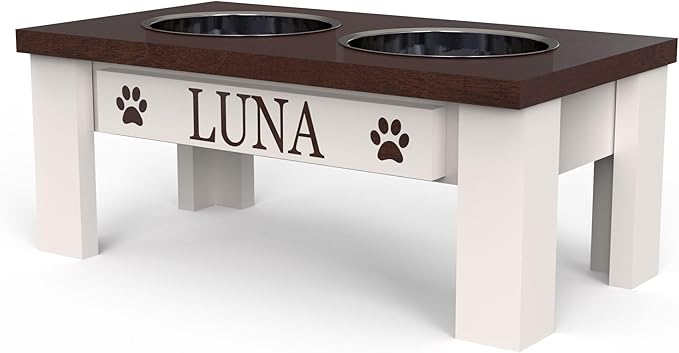 GTW Classic Elevated Dog Feeder – Wooden Elevated Stand with Stainless Steel Bowls, Anti-Slip Farmhouse Design (Small, Dark Walnut)