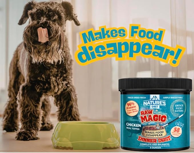 Freeze-Dried Raw Magic Dinner Dust - Premium Dog and Cat Food Topper with 96% Protein from Raw Meat, Liver, Bone Broth, Fruits and Vegetables - Irresistable - Perfect for Picky Eaters - 8oz (Chicken)