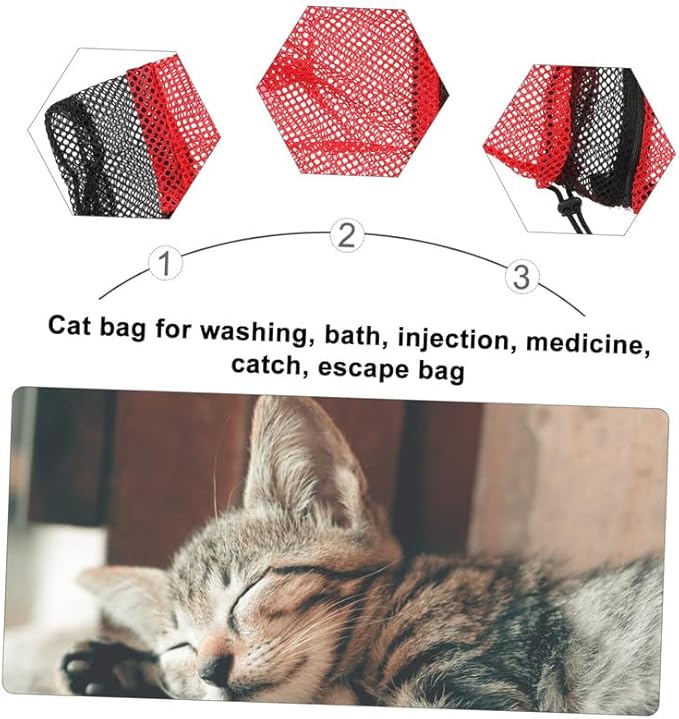 Cat Bathing Grooming Bag, Anti-Scratch & Bite Resistant Restraint Bag for Cats, Adjustable Soft Mesh Washing Bag for Nail Trimming, Ear Cleaning & Bathing