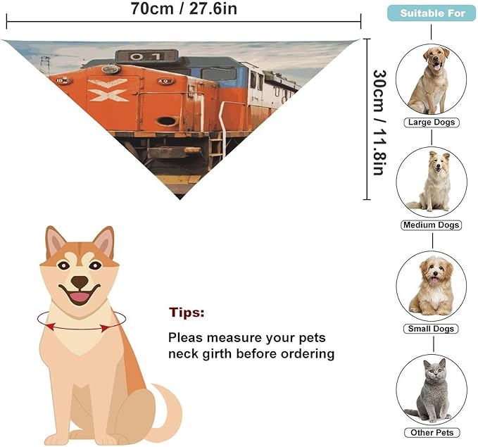 Dog Bandana Spring Pet Scarf Adjustable Triangle Train Printing Dog Bib Washable Polyester Puppy Bandana for Small Medium Large Dogs Cat Birthday Party Supplies