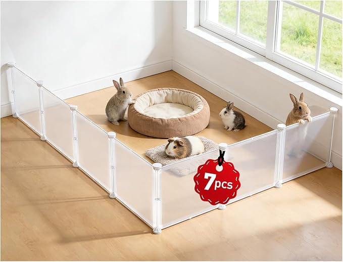 11.8" H 83" L in Total Small Animal Playpen, Anti-Jump Waterproof Puppy Play Pen Design for Kittens, Rabbits, Chicklings, Ducklings & Hamsters DIY Indoor Outdoor Use, Transparent
