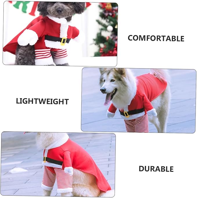 DOITOOL Pet Santa Claus Costume for Dogs and Cats Fleece Christmas Outfit XL Funny Two-Legged Cosplay Clothes for Large Pets Xmas Party Supplies