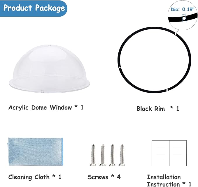 HiCaptain Dog Fence Window with Cleaning Cloth, 12.5" Acrylic Dome Window Clear Window Bubble Great for Fences, Pets House, Cat Tree, Relieves Stress, Reduced Barking, Easy Installation (1 Pack)