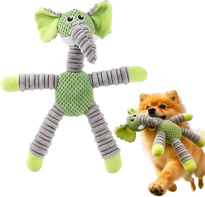 Plush Dog Squeaky Toy, Durable Pineapple Velvet Chew Toy for Aggressive Chewers Large Medium Small Dogs Interactive Training Teeth Cleaning Stuffed Animal Puppy Relief Boredom (Green Elephant)
