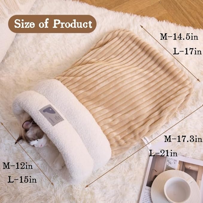Cat Sleeping Bag, Cats Winter Sleeping Bag for Indoor Cats Cozy Plush Cat Cave Bed, Self-Warming Pet Snuggle Sack for Kitten Puppy Small Dogs (B-Brown 1 pcs, M-17"x14.5")