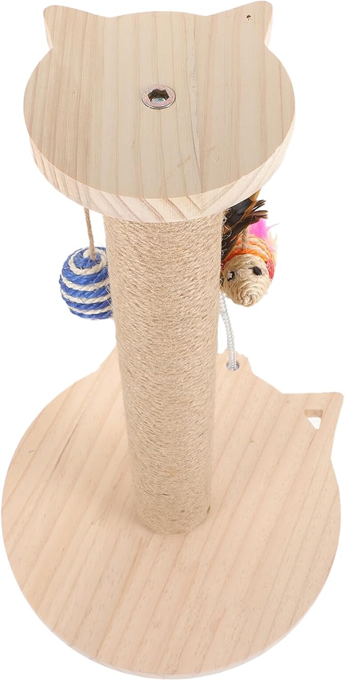 Toyvian Sisal Hemp Cat Scratching Post with Wear-Resistant Natural Fiber Freestanding Wooden Cat Claw Scratcher Tower with Teaser Random Color