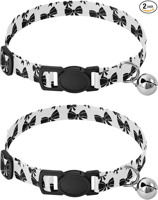 Dog Collar Bows Ribbons Pattern Dog Collars Puppy Collar Cat Pet Collar with Adjustable Buckle for Dogs Cats Pets Supplies 2 Pack