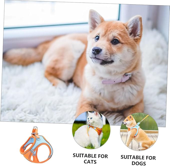 Pet Dog Vest Harness with Reflective Stripes Breathable Mesh Medium Size for Walking Puppies and Cats, Adjustable Chest Strap Leash Pet Supply