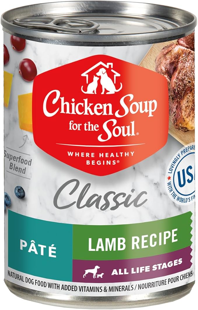 Chicken Soup for the Soul All Natural Premium Adult Wet Dog Food, Real Meat First Ingredient, No By-Products, Artificial Colors, Flavors or Preservatives, Lamb Pate, 13oz (Pack of 12)