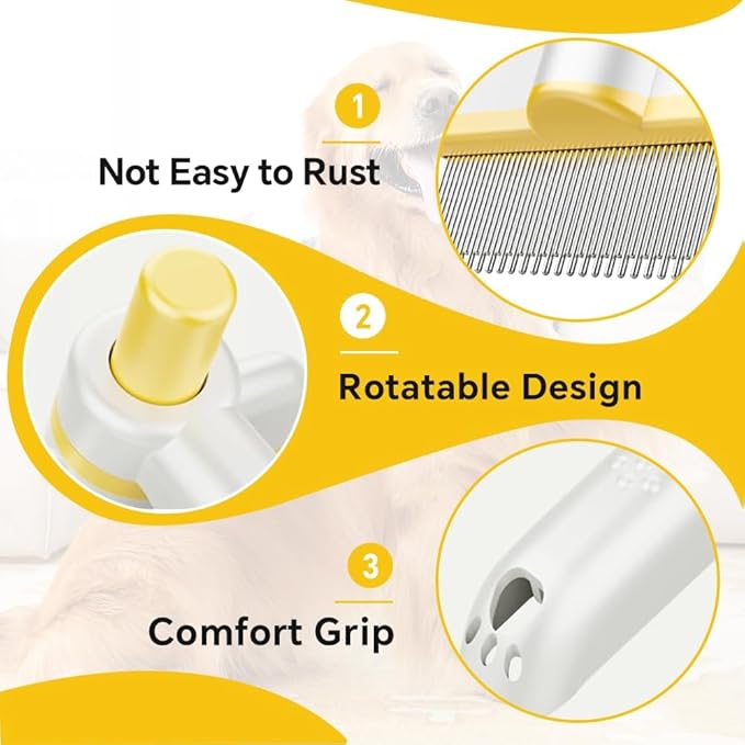 Pet Hair Removal Comb Flea Comb, Multifunctional Cat Brush with Release Button, Grooming Brush Supplies for Detangling Thinning and Shedding, All Hair Types (Green)