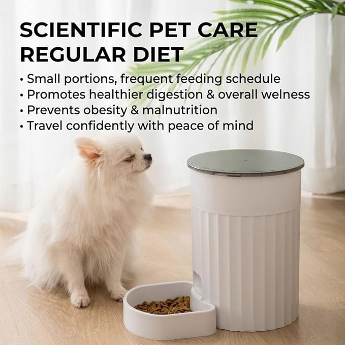 3L Automatic Pet Feeder for Small Dogs and Cats, Smart Wi-Fi Enabled Timed Dog Food Dispenser with Clog-Free Wide Output, Dual Power Supply,Pet feede Automatic (White (Video Version))
