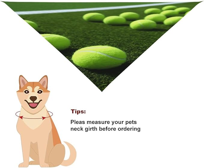 Dog Bandana Spring Pet Scarf Adjustable Triangle Tennis Balls on Tennis Grass Court Printing Dog Bib Washable Polyester Puppy Bandana for Small Medium Large Dogs Cat Birthday Party Supplies