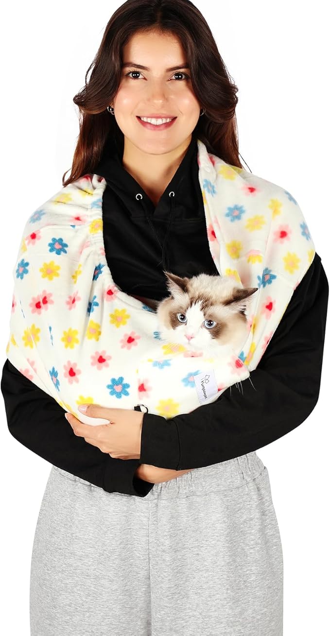 Dog Carrier Sling,Indoor Comfort Adjustable Cat Sling Carrier,With Front Pocket and Seat Belt Dog Carriers for Small Dogs Machine Washable,Suitable for Family Outdoor Use (Large, Daisy)
