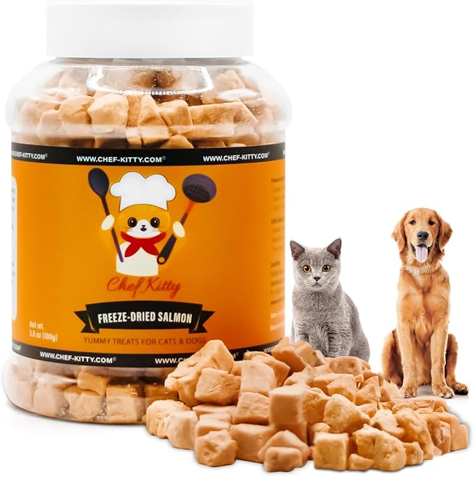 Freeze Dried Salmon Cat Treats | 100% Wild Caught Salmon Dog Treats, Grain- Free | High Protein, Single Ingredient Cat & Dog Food Toppers | No Additives or Preservatives | Tested in USA | 5.3 oz