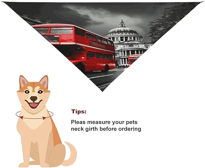 Dog Bandana Spring Pet Scarf Adjustable Triangle Red Bus Printing Dog Bib Washable Polyester Puppy Bandana for Small Medium Large Dogs Cat Birthday Party Supplies