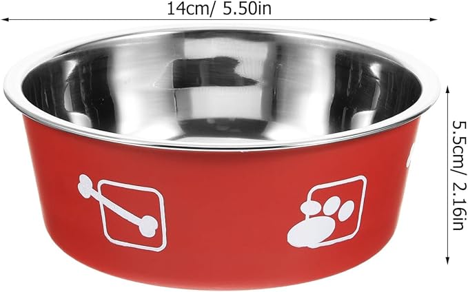 Stainless Steel Dog Feeding Bowl Non-Skid Medium Size Brick Red Pet Food and Water Dish for Household Use Puppy Feeder Spill-Proof Pet Supply