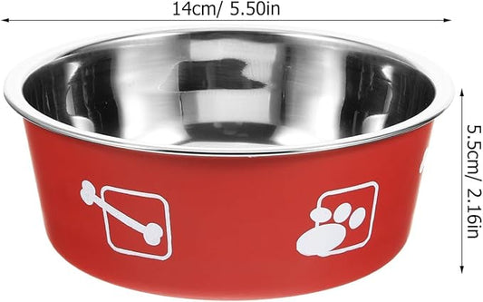 Stainless Steel Dog Feeding Bowl Non-Skid Medium Size Brick Red Pet Food and Water Dish for Household Use Puppy Feeder Spill-Proof Pet Supply