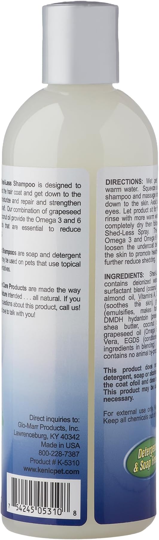 Kenic De-Shedding Dog Shampoo – Reduces Shedding with Omega-3, Omega-6, Vitamin E & B5, Gentle Conditioning Coat-Care Formula, Made in USA
