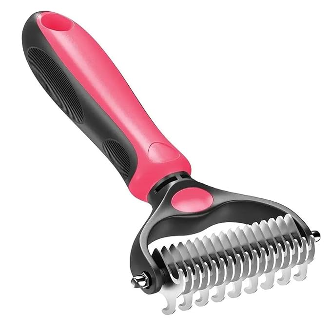 2in1 Stainless Pet Deshedding Brush Dog Hair Remover Pet Fur Knot Cutter Puppy Cat Comb Brushes Dogs Grooming Shedding Supplies(Pink)