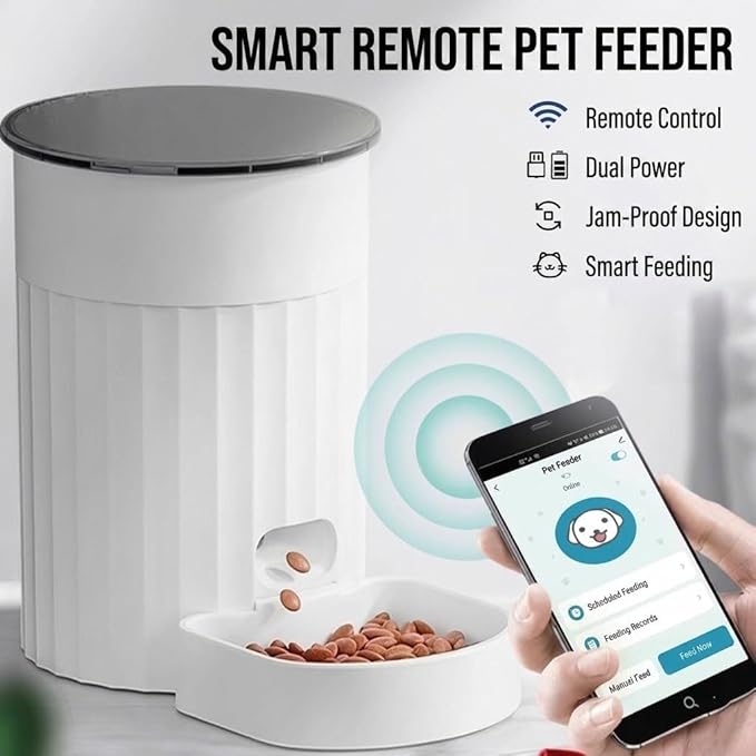 3L Automatic Pet Feeder for Small Dogs and Cats, Smart Wi-Fi Enabled Timed Dog Food Dispenser with Clog-Free Wide Output, Dual Power Supply,Pet feede Automatic (White (Video Version))
