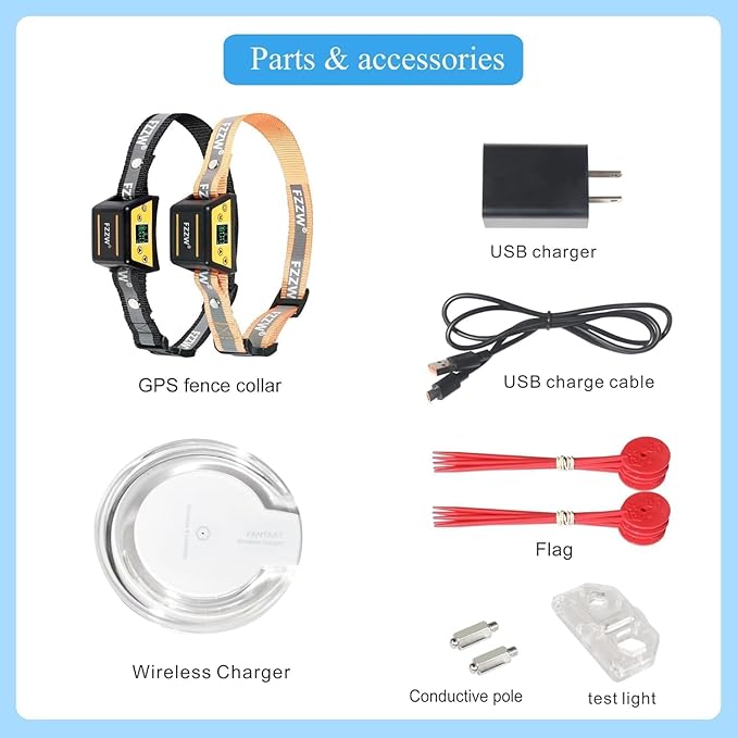 Plkm Dog Wireless Fence Pet Electric GPS Fence Containment System, Adjustable Control Range Warning Strength, Wireless Charging Wireless Dog Fence, Fully Sealed Waterproof Collar Receiver